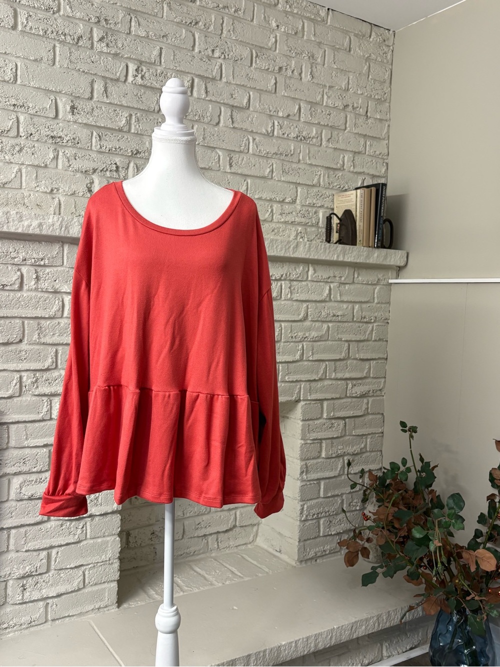 Brand New With Tag-(BNWT)Jilly x Joe Fresh Peplum Knit "Mindy" Top Boho Red - 3X